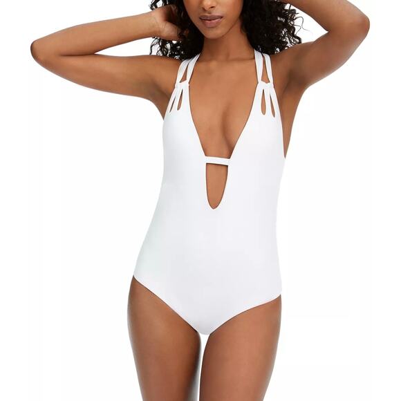BECCA Color Code Plunge One-Piece White Swimsuit Size Small - Picture 1 of 6